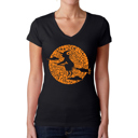 Black XL Women's Word Art V-Neck T-Shirt - Spooky Witch