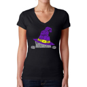 Black XL Peeking Witch Cat - Women's Word Art V-Neck T-Shirt