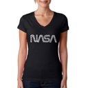 Black XL Women's Word Art V-Neck T-Shirt - Worm Nasa