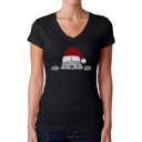 Black XXL Christmas Peeking Dog - Women's Word Art V-Neck T-Shirt