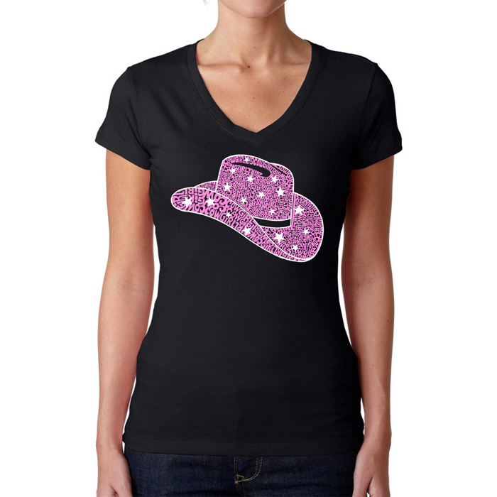 Cowgirl Hat - Women's Word Art V-Neck T-Shirt