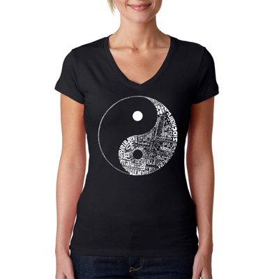 Women's Word Art V-Neck T-Shirt - YIN YANG