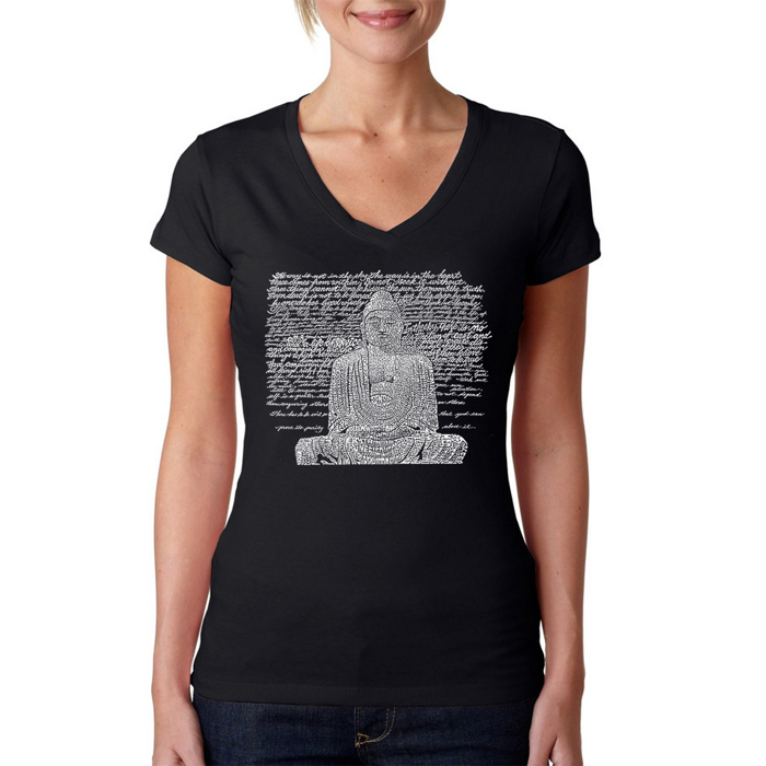 Women's Word Art V-Neck T-Shirt - Zen Buddha