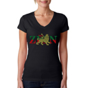 Black Large Women's Word Art V-Neck T-Shirt - Zion - One Love