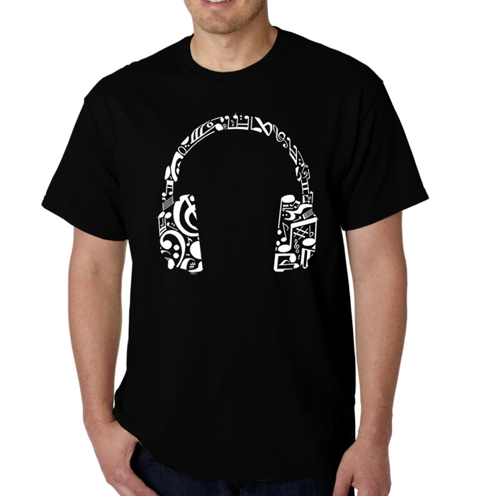 Mens Word Art T-shirt - Music Note Headphones