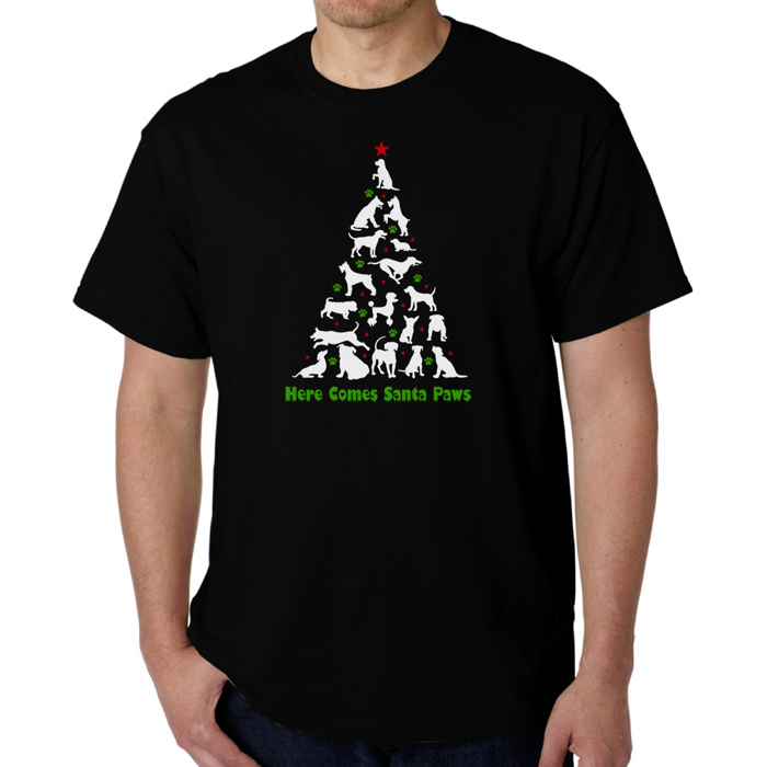 Here Comes Santa Paws - Mens Word Art T-Shirt