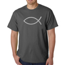 Gray XXL Mens Word Art T-shirt - JESUS FISH