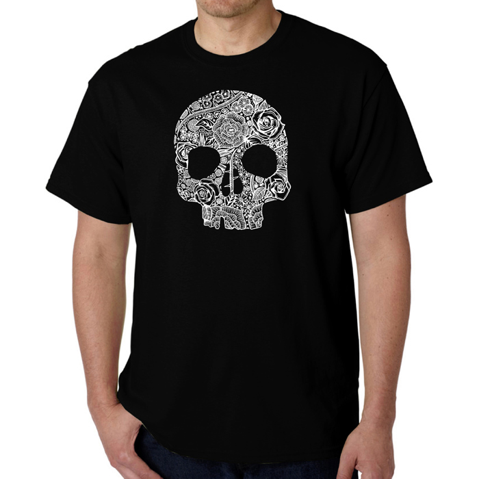 Mens Word Art T-shirt - Flower Skull