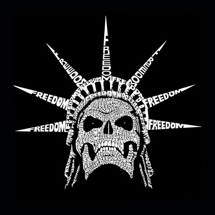 Mens Word Art T-shirt - Freedom Skull