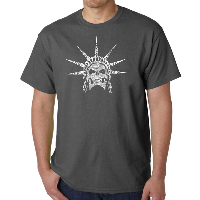 Mens Word Art T-shirt - Freedom Skull