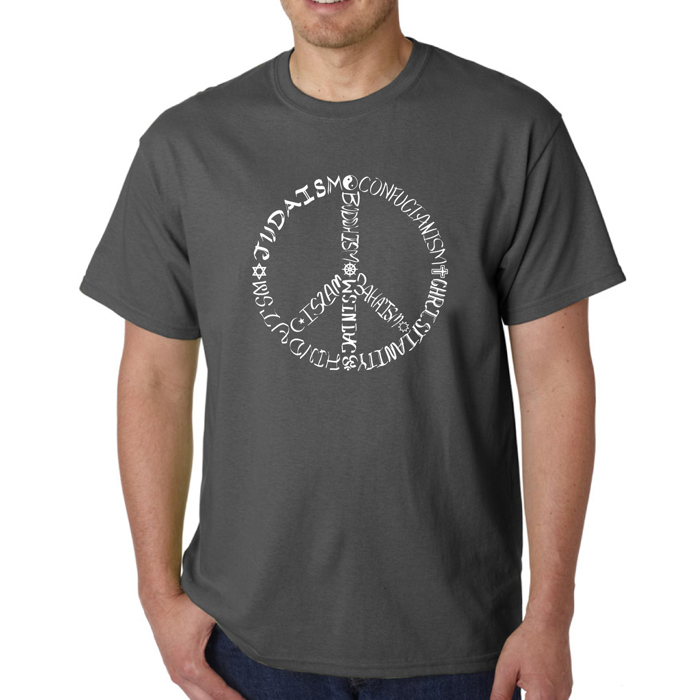 Mens Word Art T-shirt - Different Faiths peace sign