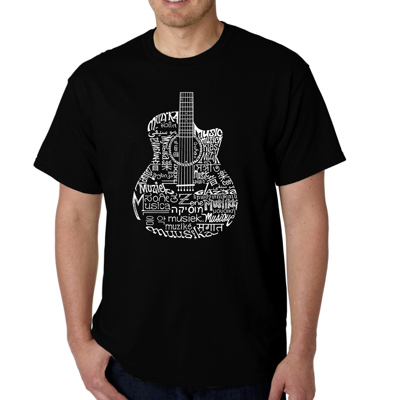 Mens Word Art T-shirt - Languages Guitar