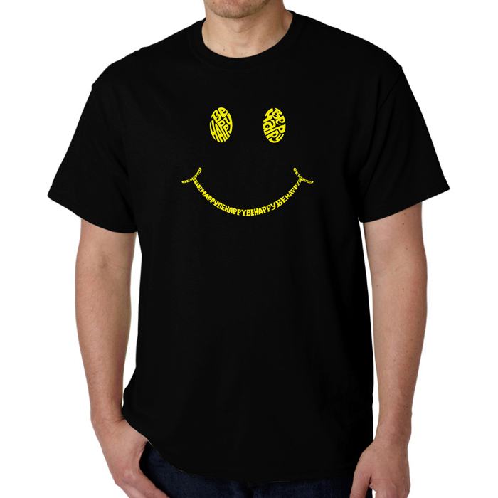 Mens Word Art T-shirt - Be Happy Smiley Face