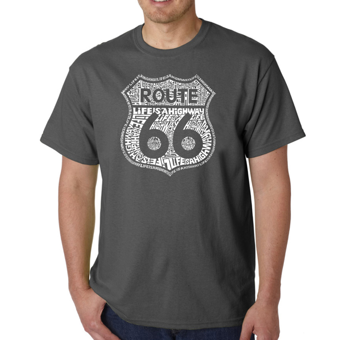Mens Word Art T-shirt - Route 66 - Life is a Highway