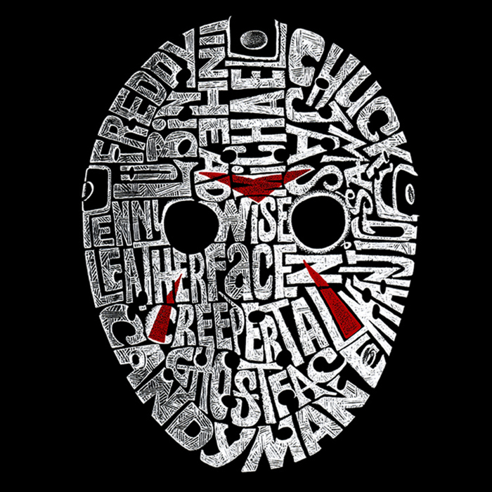 Mens Word Art T-shirt - Slasher Movie Villians