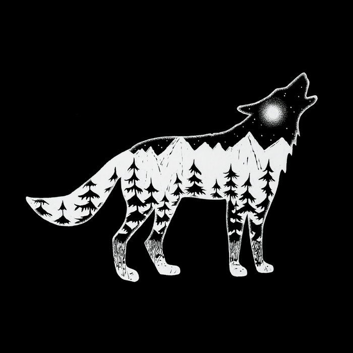 Mens Word Art T-shirt - Howling Wolf