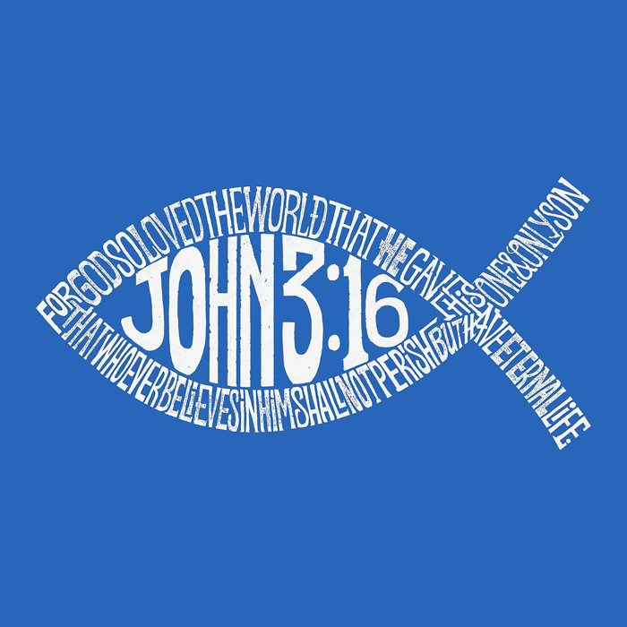Mens Word Art T-shirt - John 3:16 Fish Symbol