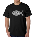 Black Large Mens Word Art T-shirt - John 3:16 Fish Symbol