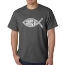 Gray XXXL Mens Word Art T-shirt - John 3:16 Fish Symbol