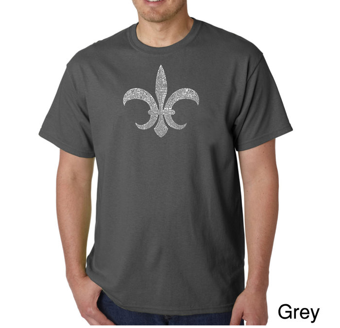 Mens Word Art T-shirt - FLEUR DE LIS - POPULAR LOUISIANA CITIES