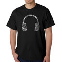 Black Large Mens Word Art T-shirt - HEADPHONES - LANGUAGES