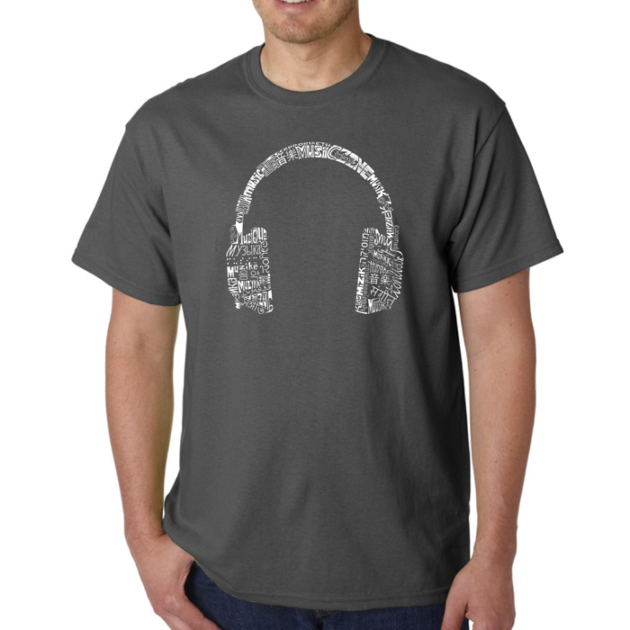 Mens Word Art T-shirt - HEADPHONES - LANGUAGES
