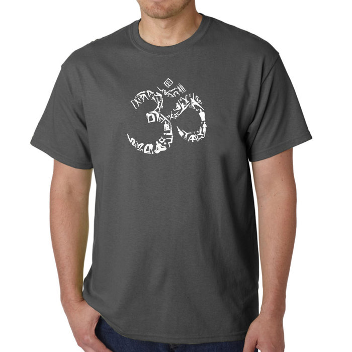 Mens Word Art T-shirt - THE OM SYMBOL OUT OF YOGA POSES