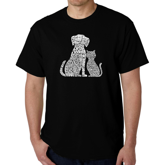 Mens Word Art T-shirt - Dogs and Cats