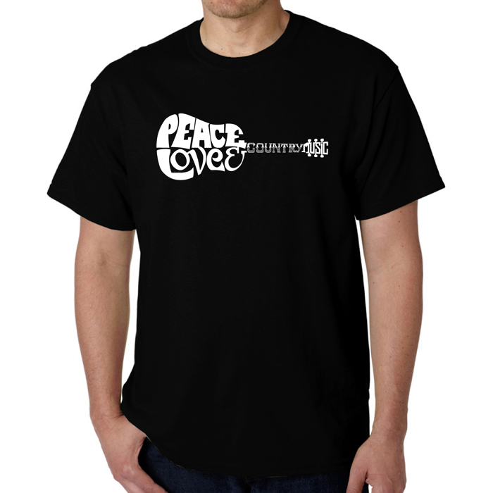 Mens Word Art T-shirt - Peace Love Country