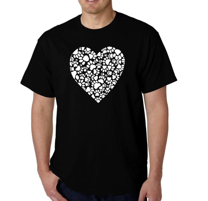 Mens Word Art T-shirt - Paw Prints Heart