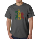 Gray Large Mens Word Art T-shirt - Rasta Lion - One Love