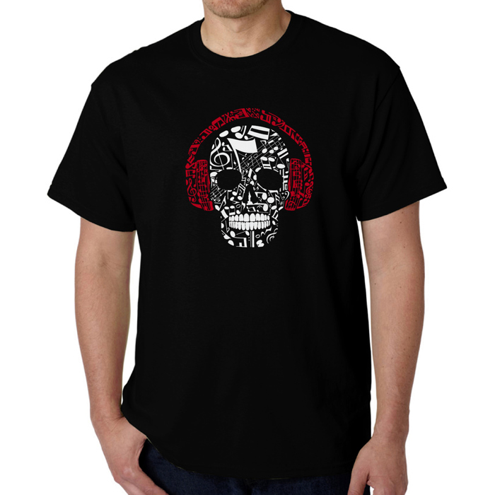 Mens Word Art T-shirt - Music Notes Skull