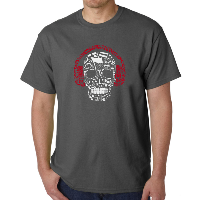 Mens Word Art T-shirt - Music Notes Skull