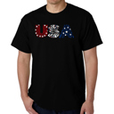 Black Large USA Fireworks - Mens Word Art T-Shirt