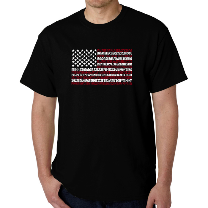 Mens Word Art T-shirt - 50 States USA Flag