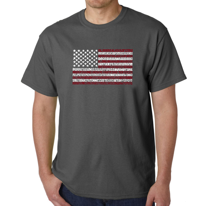 Mens Word Art T-shirt - 50 States USA Flag