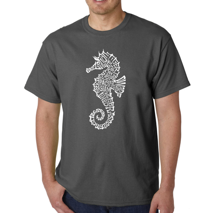 Mens Word Art T-shirt - Types of Seahorse