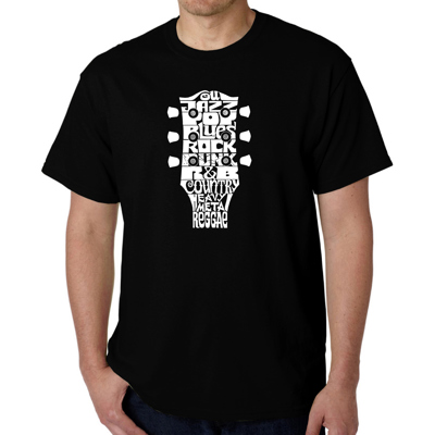 Mens Word Art T-shirt - Guitar Head Music Genres