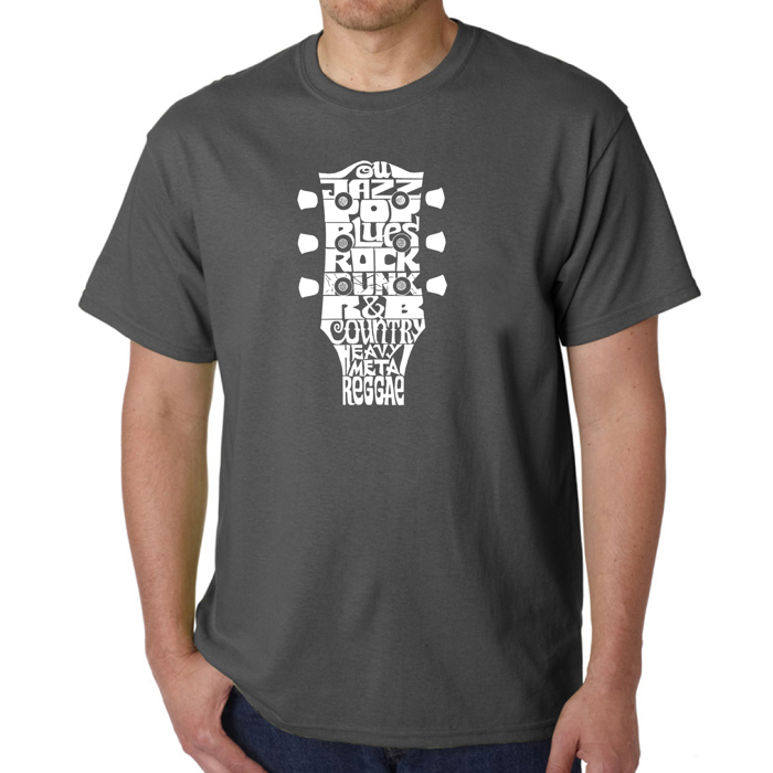 Mens Word Art T-shirt - Guitar Head Music Genres