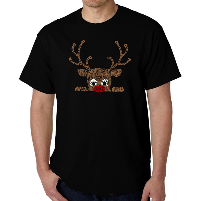 Peeking Reindeer - Mens Word Art T-Shirt