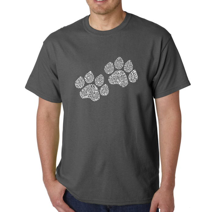 Mens Word Art T-shirt - Woof Paw Prints