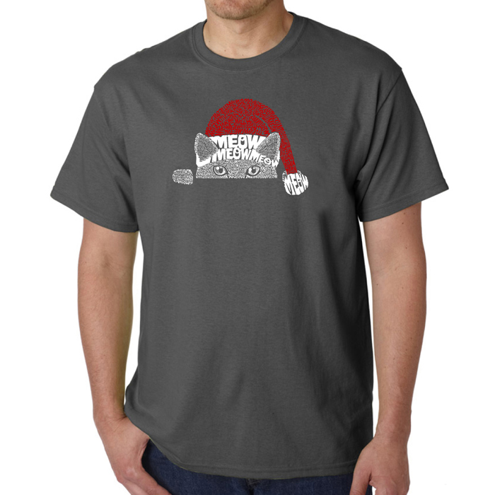 Christmas Peeking Cat - Mens Word Art T-Shirt