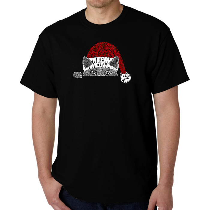 Christmas Peeking Cat - Mens Word Art T-Shirt
