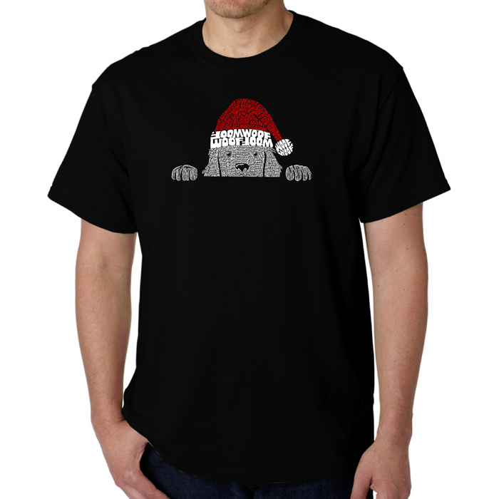 Christmas Peeking Dog - Mens Word Art T-Shirt