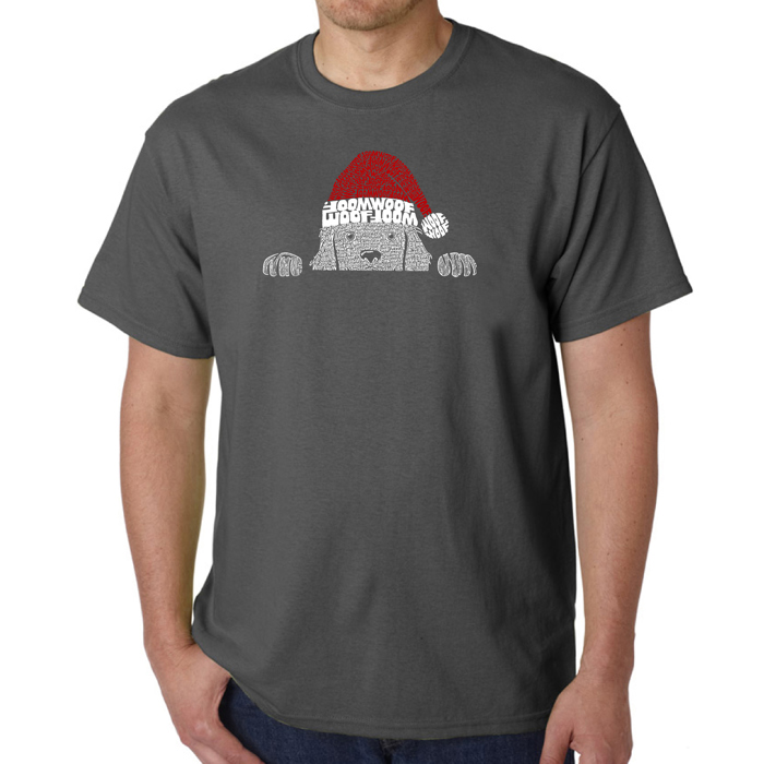 Christmas Peeking Dog - Mens Word Art T-Shirt