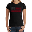 Black Large Women's Word Art T-Shirt - USA Flag