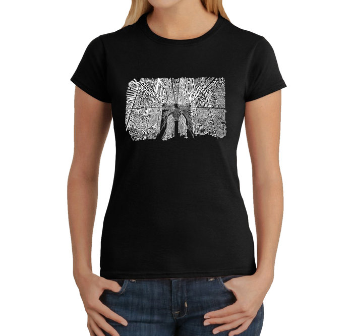 Women's Word Art T-Shirt - Brooklyn Bridge