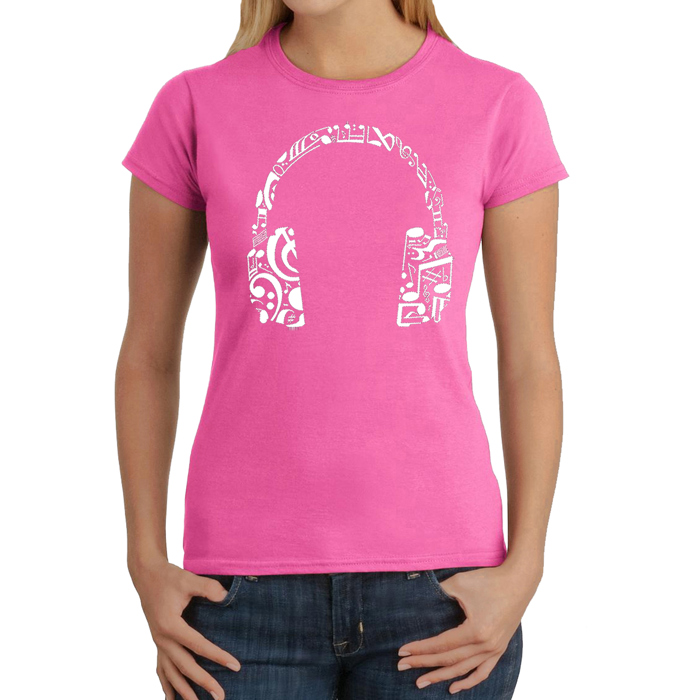 Women's Word Art T-Shirt - Music Note Headphones