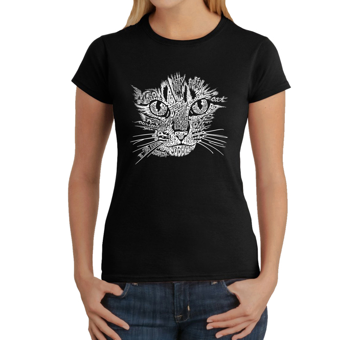Women's Word Art T-Shirt - Cat Face