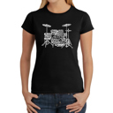 Black Medium Women's Word Art T-Shirt - Drums